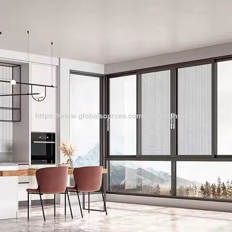 Doppelte Schiebefenster 3-spurig, Schiebefenster mit Doppelverglasung, Aluminium-Glasfenster for sale at factory direct price