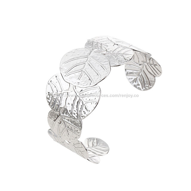 Pulseira bracelete feminina prateada em aço inoxidável 316L, design simples, pulseira banhada a ouro rosa