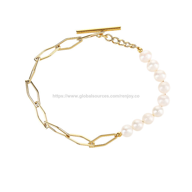 Joyería de moda para hombre con piedras preciosas, pulsera de acero inoxidable con cadena de control y perla de concha for sale at factory direct price