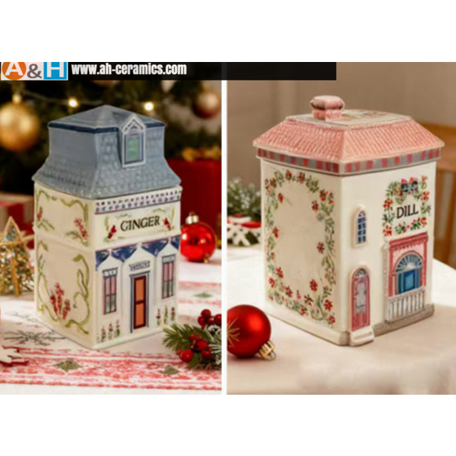 Açucareiro com Tampa Hermética, Recipiente de Cerâmica Criativo em Forma de Casa de Natal para Cozinha, Café e Chá.