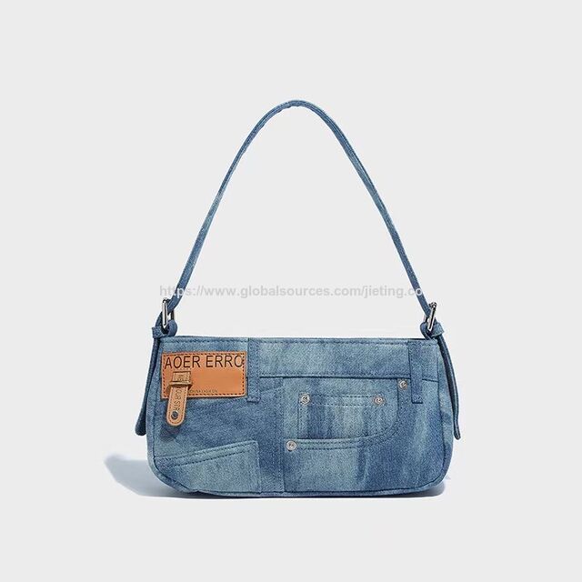 Fabric Shoulder Bags Denim Patchwork Underarm Bag Women's