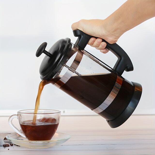 Cafetera de Prensa Francesa de 1000 ml - Vidrio Grueso Resistente al Calor, Acero Inoxidable 304, Base de Silicona Antideslizante, Ideal para el Hogar y la Oficina