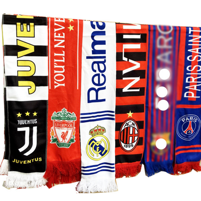 Großhandel Promotion Custom Design Logo Flag Fußball Sportmannschaft Fußballfans Nationalflagge Schal Quastenschals