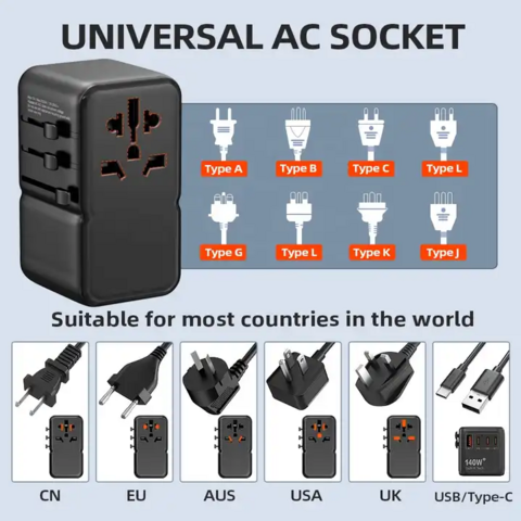 Worldplug B2B PD3.1 GaN III 140W Adaptador de Carregador Super Rápido Adaptador de Plugue de Viagem para OEM ODM fusível duplo for sale at factory direct price