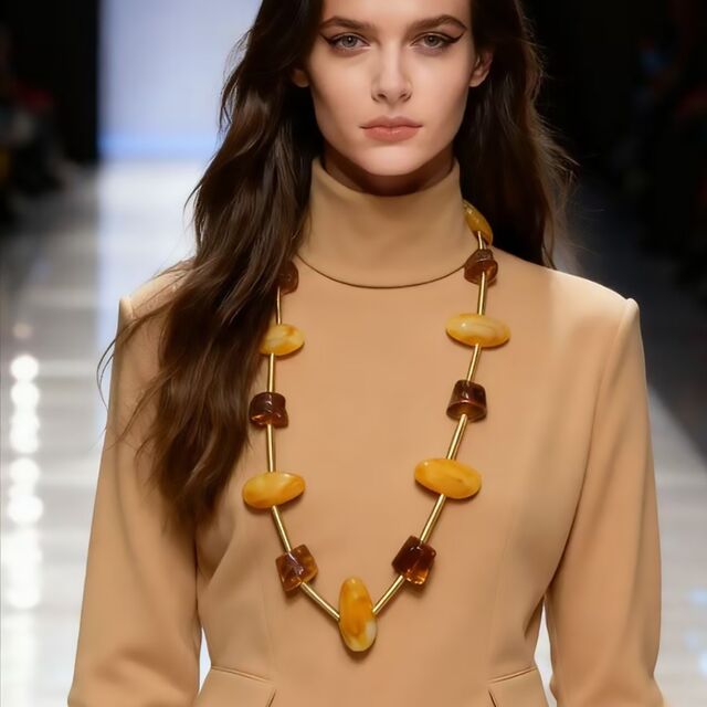SISSLIA Élégant Collier Long Rétro en Résine Ambre, Bijoux Géométriques Perlés Faits Main pour Femmes, Accessoire de Déclaration Vintage Artistique