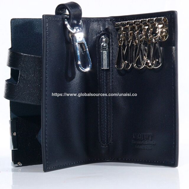 Llavero de cuero negro unisex personalizable - Billetera para llaves con llavero