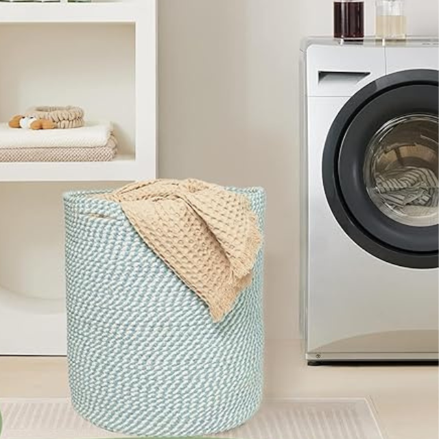Panier à linge en coton recyclé personnalisable 15x17,7 pouces, panier de rangement en corde tissée pour serviettes, jouets et couvertures, prix d'usine OEM/ODM
