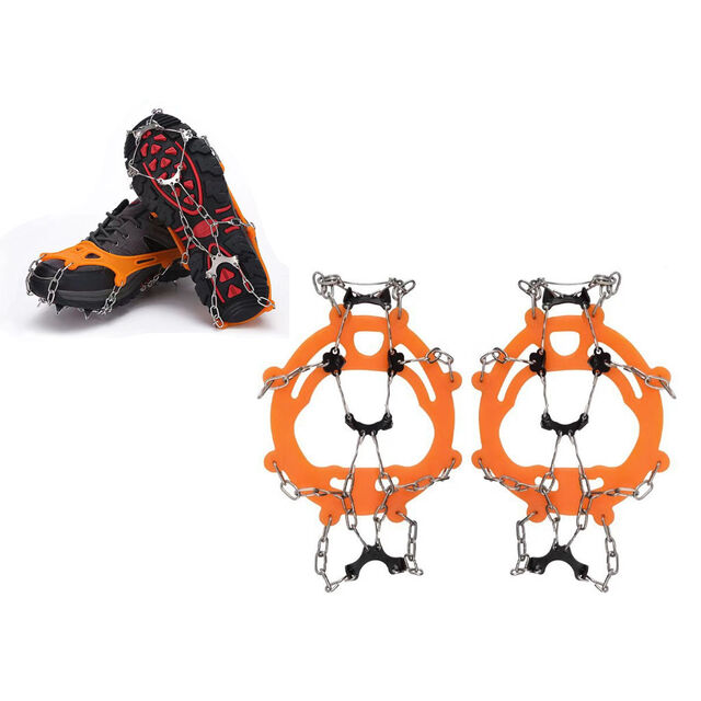 Crampones de Montaña de Cadena de Acero Inoxidable de 8 Puntas. Talla Libre 36-44.