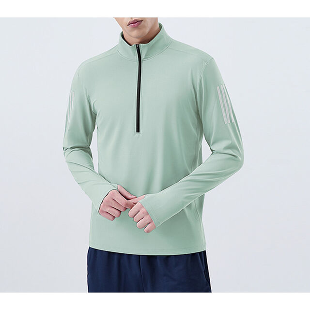Atacado de roupas de fitness para jogging, jaqueta de lazer de manga comprida com meio zíper e gola alta para homens