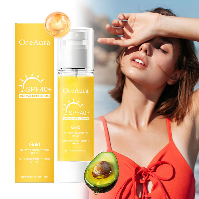 OCEAURA Spray Protetor Solar Brilhante Dourado FPS40+ Marca Própria Névoa Protetora 50ML for sale at factory direct price