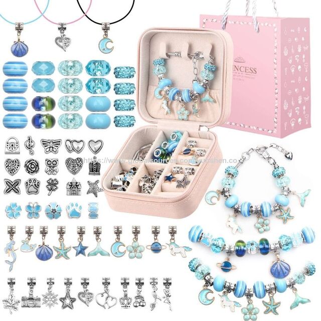 Nuevo diseño de juego de regalo de pulsera con cuentas para niños, juego de regalo de artesanía con caja de almacenamiento de pulsera portátil