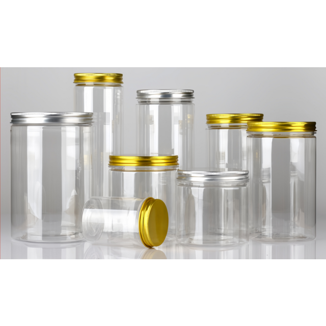 Tarro de plástico PET para alimentos, calidad alimentaria, transparente, redondo, gran capacidad, a prueba de fugas, con tapa de aluminio for sale at factory direct price