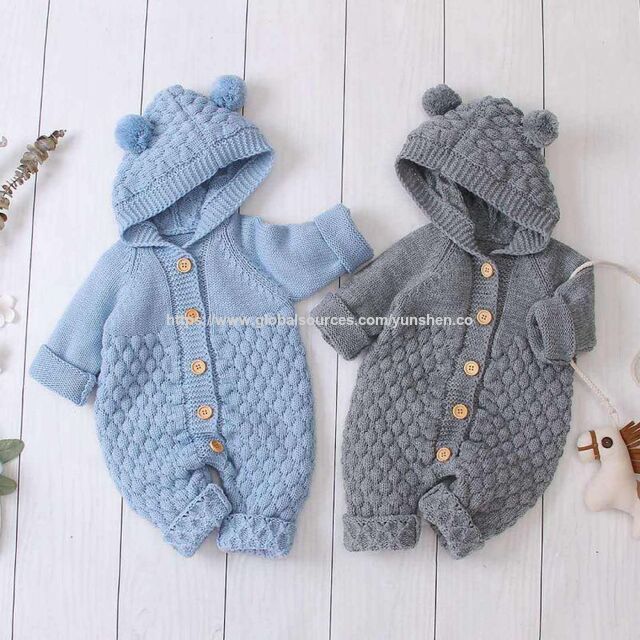 Grenouillère personnalisée en tricot pour bébé, pull pour nouveau-né garçon fille, combinaison pour bébé, pull à capuche pour bébé, vêtements avec motif de cœur for sale at factory direct price