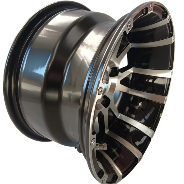 Cubo de roda de carrinho de golfe preto brilhante de alumínio com aro de 12'' NBR12-20 (12x7-4-101.6-72-negativo25) for sale at factory direct price
