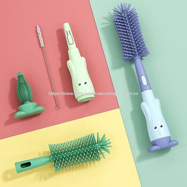 Escova de limpeza de mamadeiras com suporte de ventosa, atacado de fábrica, ferramenta de limpeza de mamadeiras de silicone para bebês, grau alimentício for sale at factory direct price