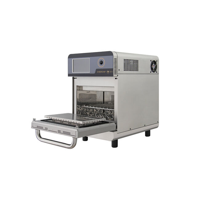 CheerChef Oven Countertop Stainless Steel Tanpa Ventilasi Listrik Kecepatan Tinggi, Layar Sentuh, Menu Terprogram, Oven Countertop Kecepatan Tinggi
