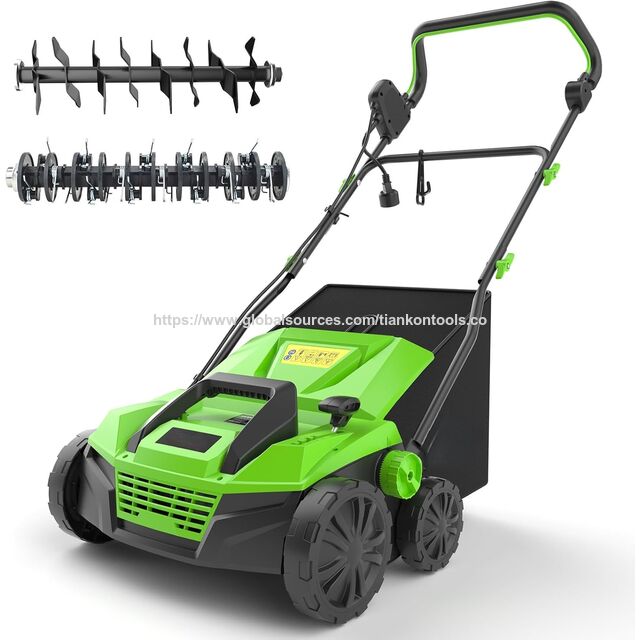 Desbrozadora escarificadora eléctrica de 15 pulgadas y 13 amperios al por mayor con bolsa de recolección de paja extraíble de 45L, desbrozadora de césped con cable
