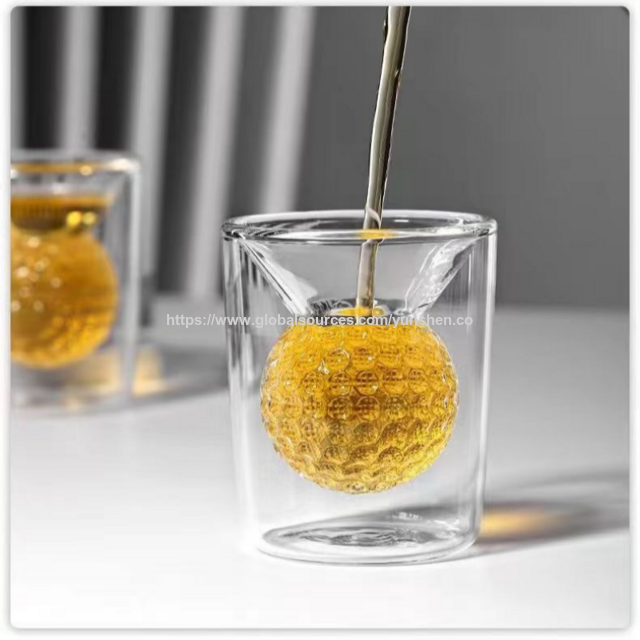 Tasse à thé en verre à double paroi, tasse à café en verre à aiguille de golf, double couche, transparente, isolante, résistante à la chaleur, verre à whisky 50 ml for sale at factory direct price
