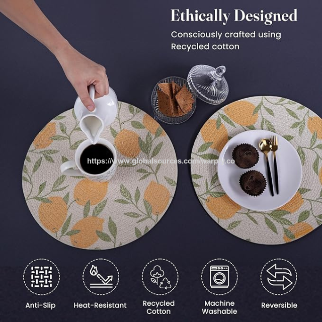 Sets de Table Tressés en Coton Imprimés Personnalisables au Prix d'Usine, Ensemble de 6 - Sets de Table Ronds Lavables Boho Fabriqués en OEM/ODM