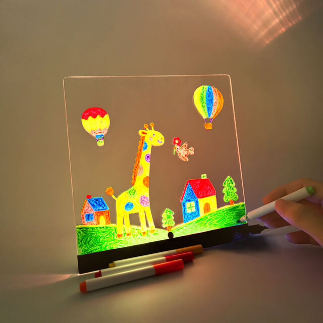 Tablero de Mensajes Acrílico LED Borrable en Seco ODM - Pizarra Acrílica LED con Luz Nocturna USB, Forma Cuadrada, Regalo Personalizable