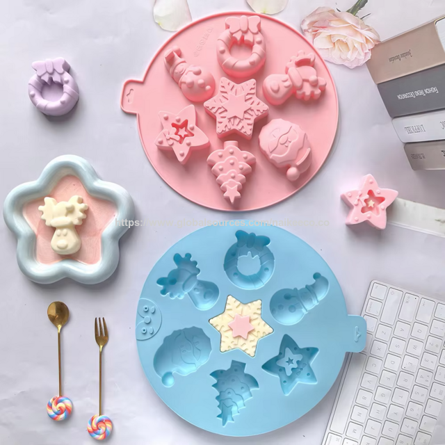 Molde de Natal Personalizado de Tamanho Grande para Assar Mini Bolos com Árvore de Natal, Papai Noel, Boneco de Neve - Molde de Silicone para Bolo