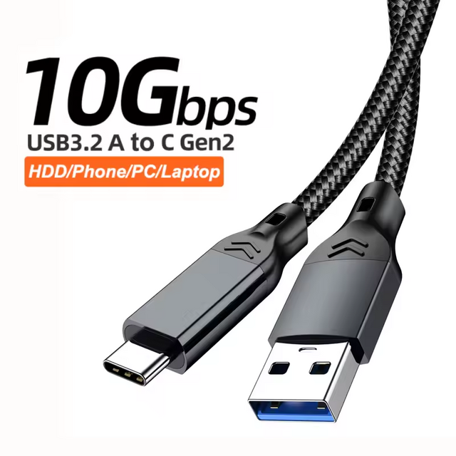 Cable USB 3.2 / 3.1 Gen2 de 10 Gbps USB-A a Tipo C, Cable de Transferencia de Datos USB-C, Carga Rápida QC 3.0 de 60W para HUB USB, Caja SSD, Cable