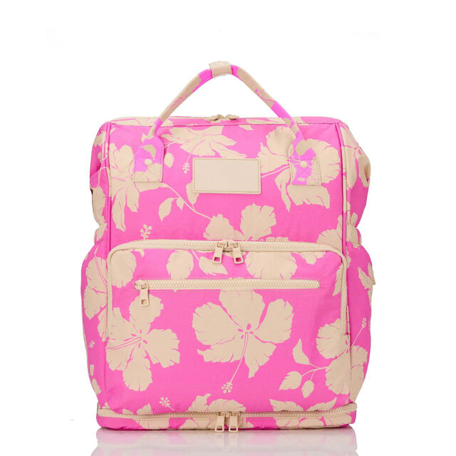 Mochila de maternidade com estampa personalizada de flor de hibisco, nylon ripstop, compartimento para sapatos, mochila de fraldas para mãe para viagem