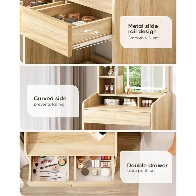 Meja Rias Kamar Tidur Kayu Modern dengan Laci, Meja Rias, Furnitur Hotel Putih, Meja Rias Rambut dengan Cermin