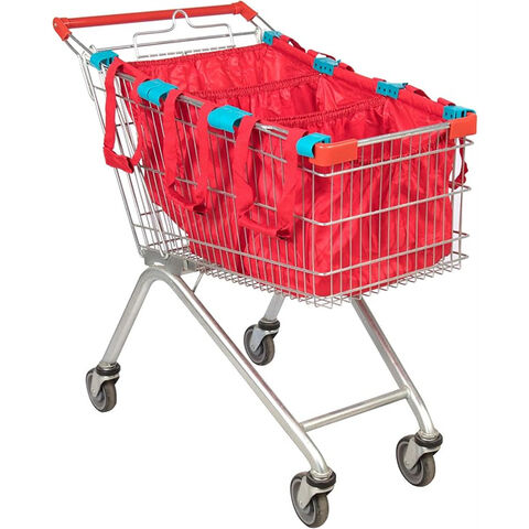 Lot de 3 sacs de courses réutilisables, organisateurs d'épicerie écologiques avec clips de chariot universels, pochette zippée, organisateur de chariot de courses