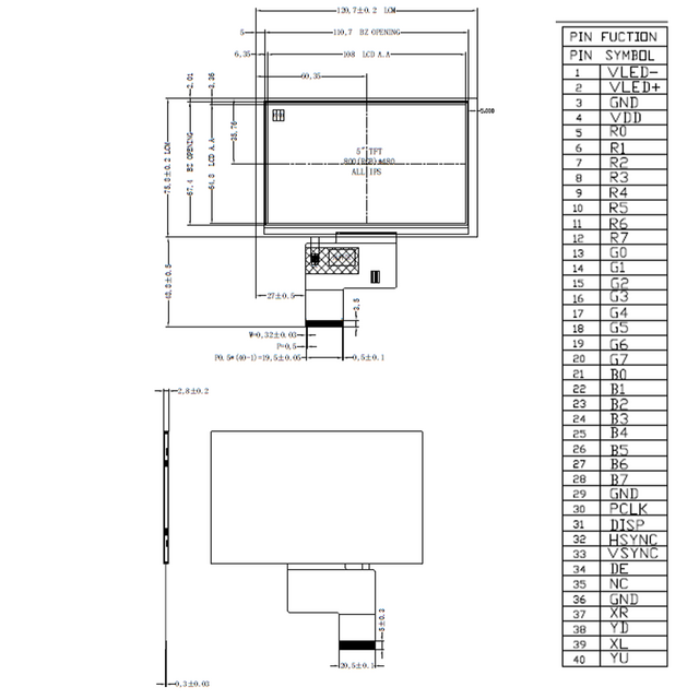 Module LCD TFT IPS 5.0" 800*480 avec lisibilité améliorée en plein soleil pour équipements IHM (ROHS, CE)