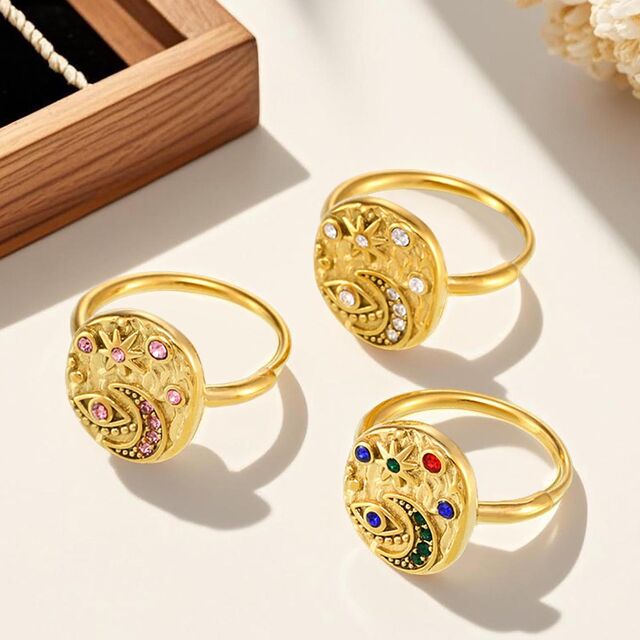 Ring im Retro-Stil mit Zirkon-Inlay, leichter Luxus, personalisiert, Stern- und Mond-Mode, Endring, Teufelsauge, personalisierter Ring