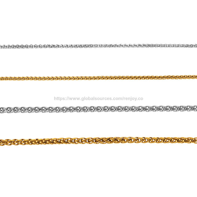 Cadenas de Trigo para Hombre y Mujer, 2/2.5/3/4/5 mm Tono Plateado/Chapado en Oro de 14K/Cadena de Collar Negra, Collar de Acero Inoxidable para Hombre