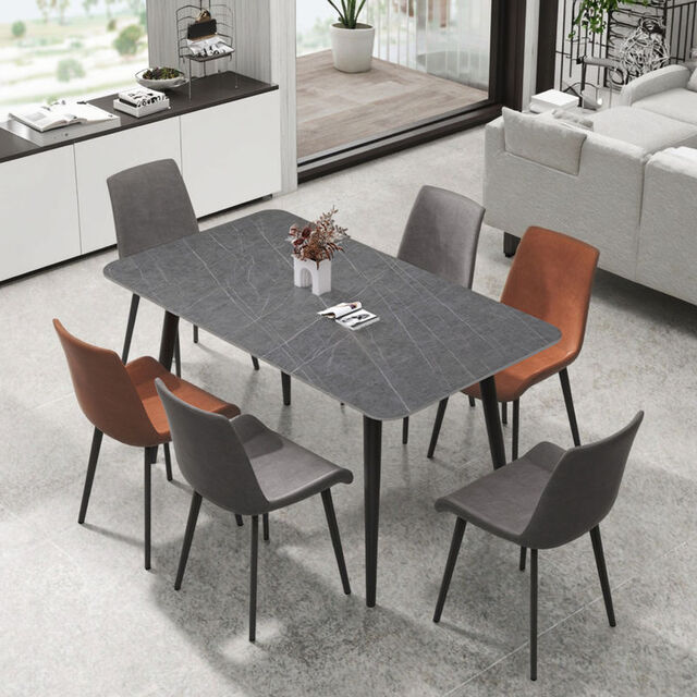 Modernes, schlichtes Esszimmer-Set im nordischen Stil mit rechteckiger Schieferplatte und Stühlen, luxuriöse Metallmöbel für kleine Haushalte und Wohnungen for sale at factory direct price