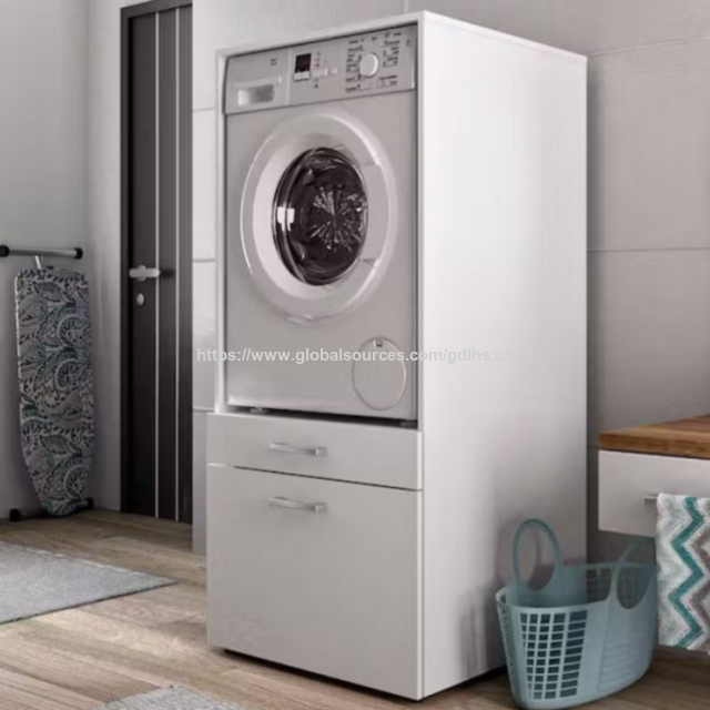 Kabinet Laundry Kayu Modern dengan Rak Penyimpanan untuk Mesin Cuci dan Perlengkapan - Lemari Laundry