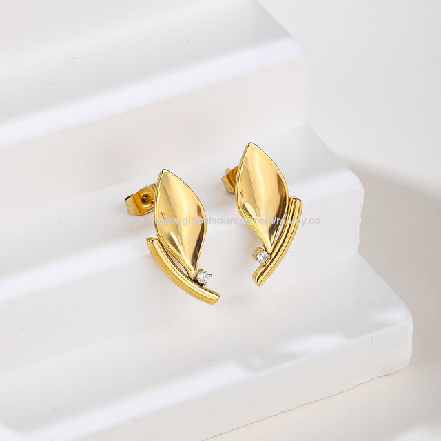 Sterling Edelstahl Kleine Blätter Ohrstecker für Frauen Mädchen, goldene Ohrringe for sale at factory direct price