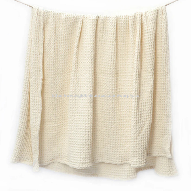 Couverture à Motif Gaufre en Coton Ivoire Personnalisée au Prix d'Usine, 127x178 cm - Respirante & Fabriquée en OEM/ODM pour Canapé, Sofa & Lit