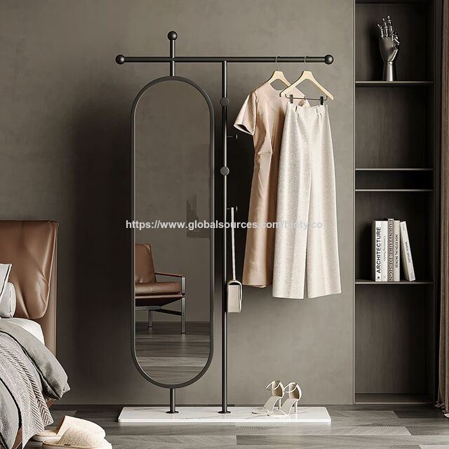 Perchero de Metal Personalizado con Espejo de Cuerpo Entero y Almacenamiento, Estructura de Hierro Duradera para Boutique for sale at factory direct price