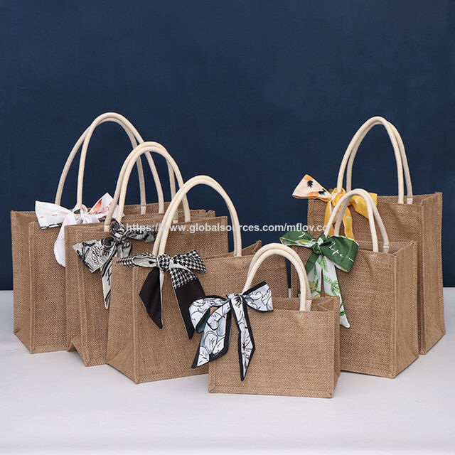 Werbe-Geschenktüte aus Jute, Einkaufstaschen für Lebensmittel - Einkaufstaschen aus natürlichem Jutegewebe mit Griffen - Stoff-Einkaufstasche for sale at factory direct price