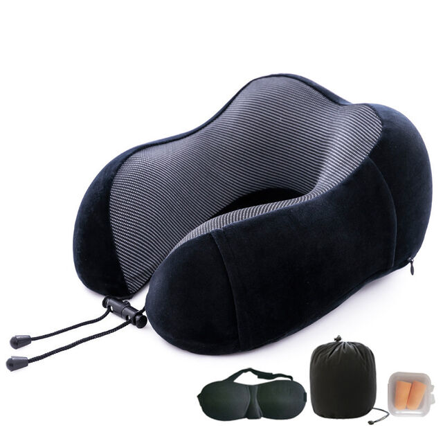 Almohada de Viaje Contorneada 3D Cómoda y Transpirable, 100% Espuma Viscoelástica Pura, Almohada Cervical Negra, Proveedor OEM for sale at factory direct price