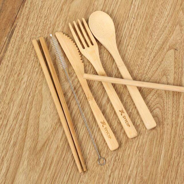 Zuverlässiges, hochwertiges, multifunktionales, umweltfreundliches Großhandels-Besteckset mit Canvas-Tasche, Holzlöffel, Messer und Gabel für Reisen