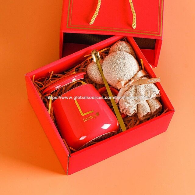 Tasse en céramique promotionnelle avec logo personnalisé, serviette et tasse en verre thermique avec couvercle pour café, thé, cadeaux de mariage, Saint-Valentin - Ensemble de tasses