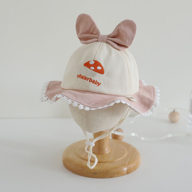 Sombrero de Cubo para Bebé de Primavera Otoño - Diseño Bordado de Hongo de Dibujos Animados, Ligero y Versátil para Niñas, Sombrero de Sol para Bebé for sale at factory direct price