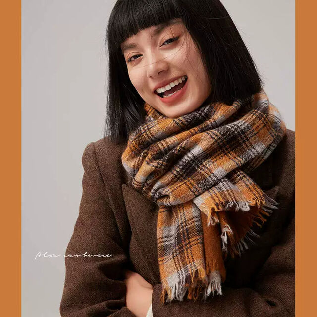 Cachecol e Xale Reversível de Xadrez Cinza 100% Cashmere – Envoltório de Inverno Vintage Oversized para Mulheres for sale at factory direct price
