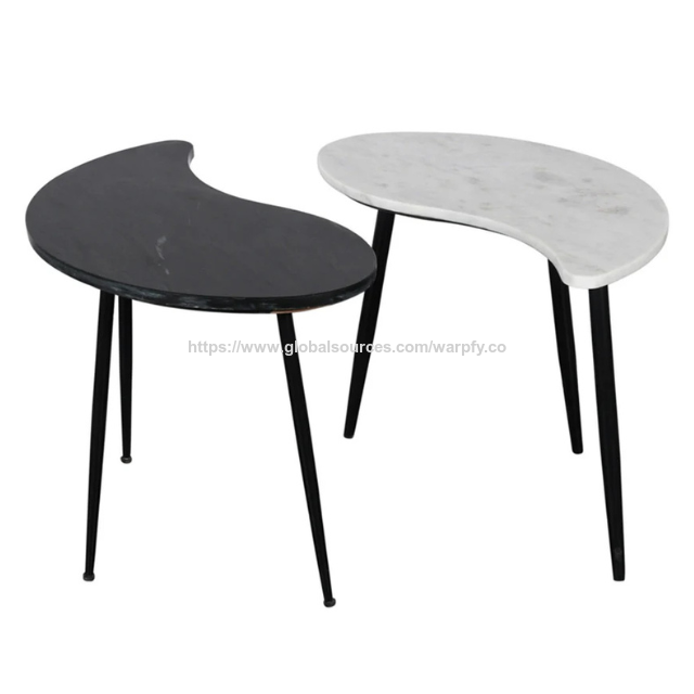 Mesas de Centro Yin Yang Personalizáveis com Preço de Fábrica (Conjunto de 2) - Tampos de Mármore, Pernas de Metal, Fabricação ODM/OEM