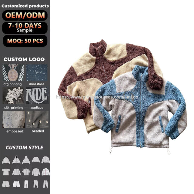 Casaco de Inverno Masculino Personalizado de Sherpa Sintético Pesado 100% Poliéster, Tamanho Grande com Bloco de Cores, Gola Alta Unissex, Zíper e Bainha Ajustável