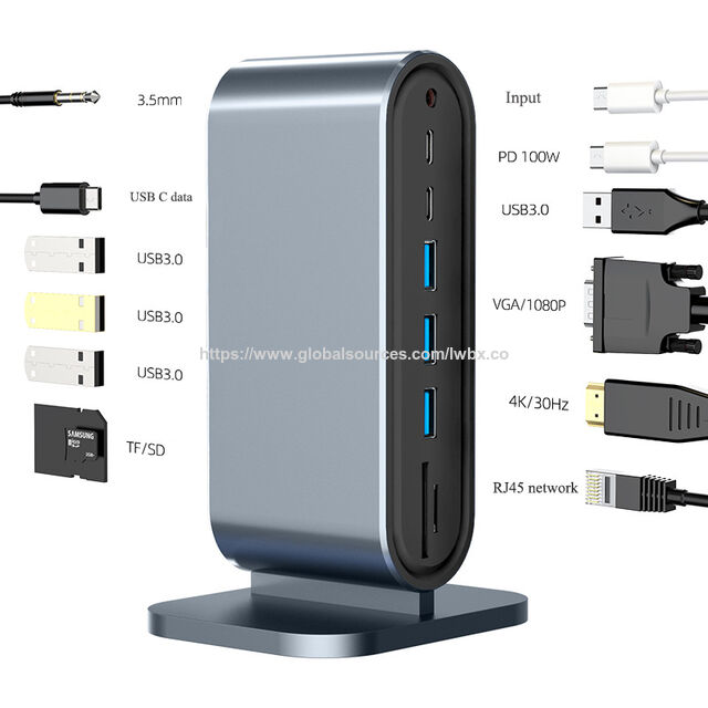محول متعدد المنافذ 12 في 1 من TYPE-C إلى HDMI+VGA+USB3.0*4 RJ45 100M PD usb-c بيانات SD TF 3.5mm صوت - محطة إرساء عالمية لأجهزة اللابتوب for sale at factory direct price