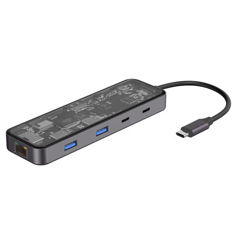 9-in-1 USB-C Hub 4K/60HZ HDTV mit transparenter Abdeckung aus gehärtetem Glas - Typ-C HUB Dockingstation
