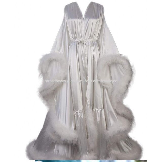 Peignoir à plumes OEM, lingerie en satin de soie, peignoir boudoir, cache-maillot de maternité, chemise de nuit, peignoir en soie pour mariage