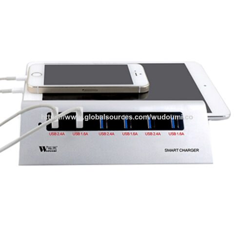 Cargador USB inteligente de aluminio con 6 puertos, salida de carga inteligente de 5V/12A para móviles, tabletas y relojes for sale at factory direct price
