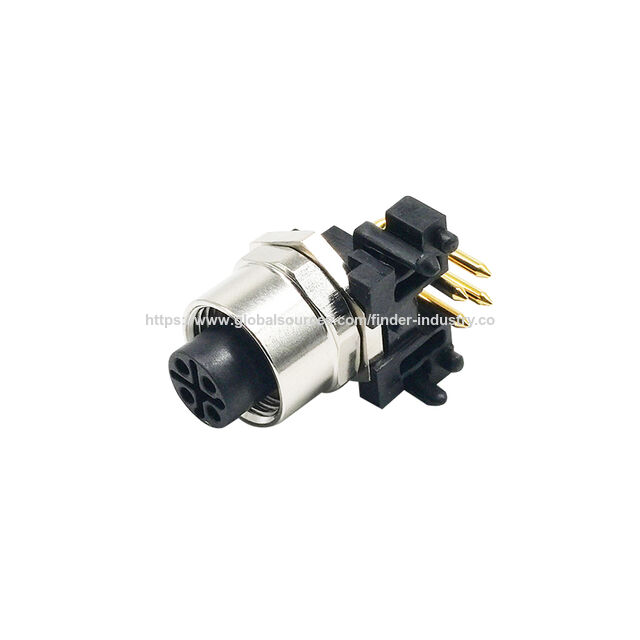 Conector M12 con codificación S de 4 pines, ángulo recto, sin blindaje, montaje en panel frontal con protección IP68 contra inmersión